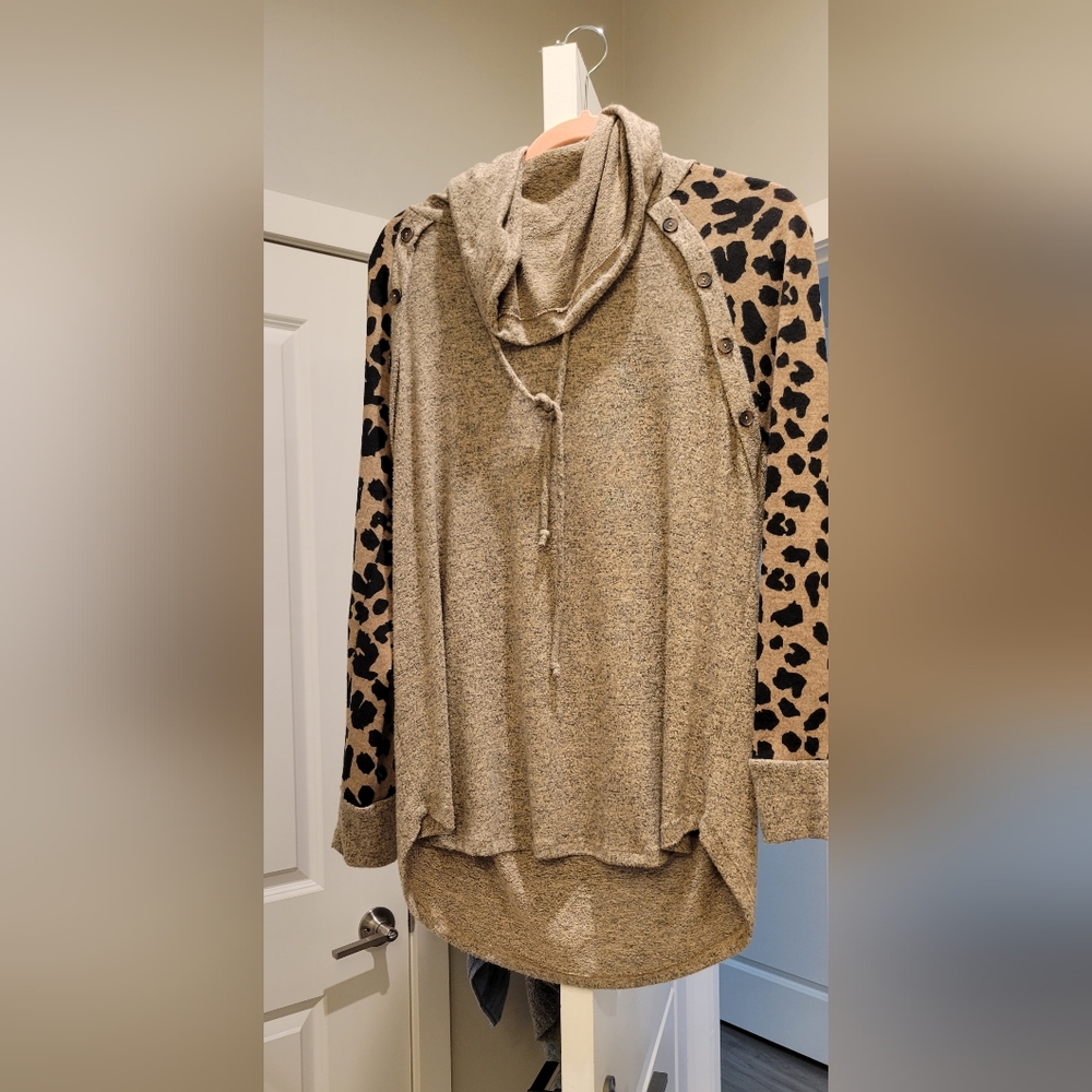 Leopard cowl neck long sleeve